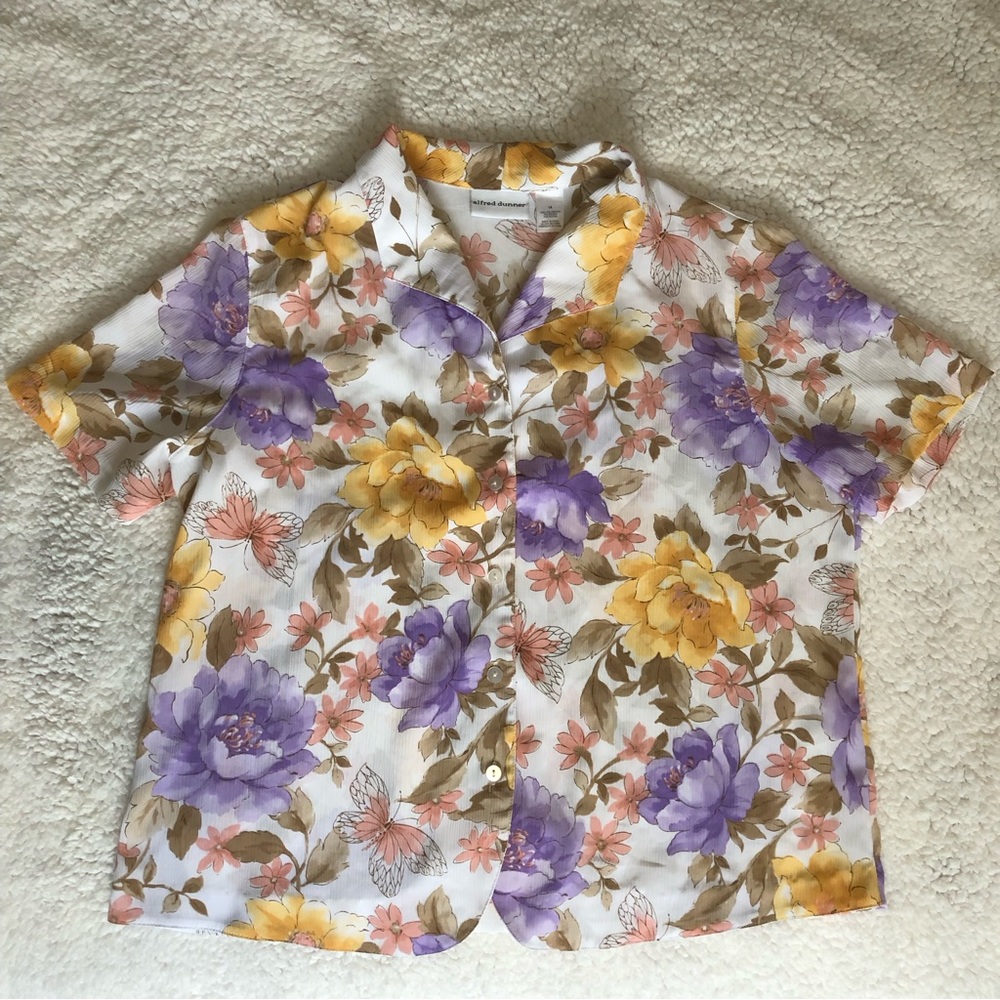 Vintage Alfred Dunner Floral Butterfly Button Down Top